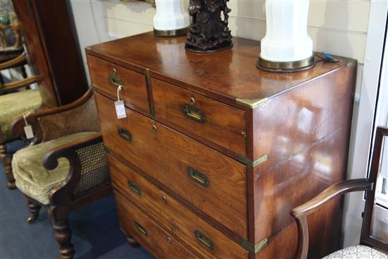 A Victorian mahogany brass bound military chest, W.3ft 3in.